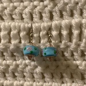 Vintage ornament pink rose earrings!